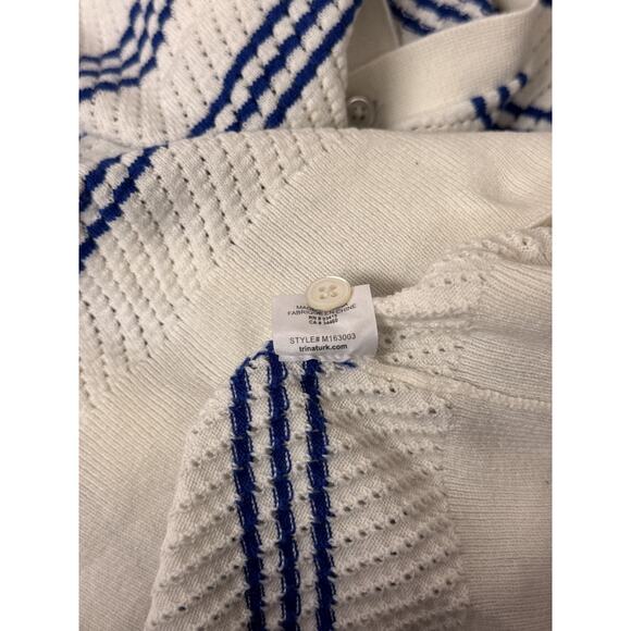 Mr Turk Shirt Large Mens White & Blue Striped Cotton Knit Polo - Picture 9 of 9